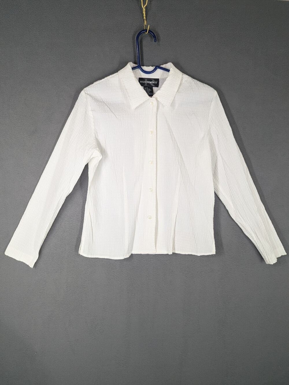 Requirements Blouse Womens Size 10 White Top Shirt Button Up Crinkle Vintage